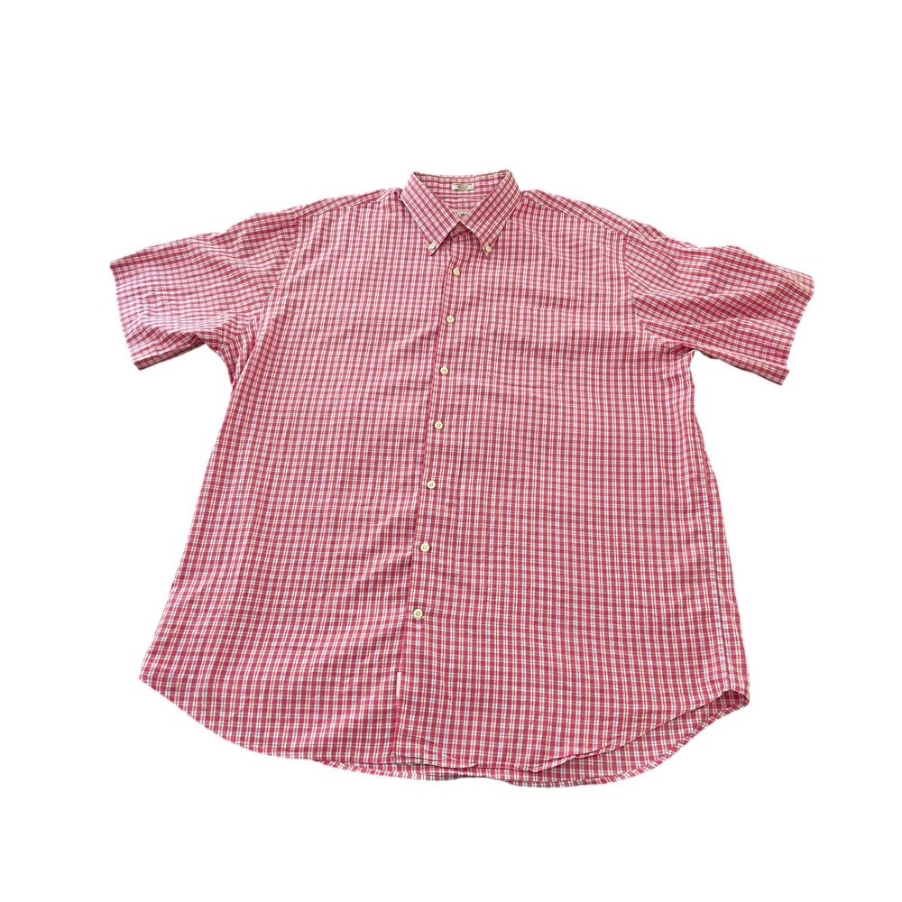 Peter Millar Mens XXL Pink Plaid Short Sleeve Button Down Cotton Shirt 3076